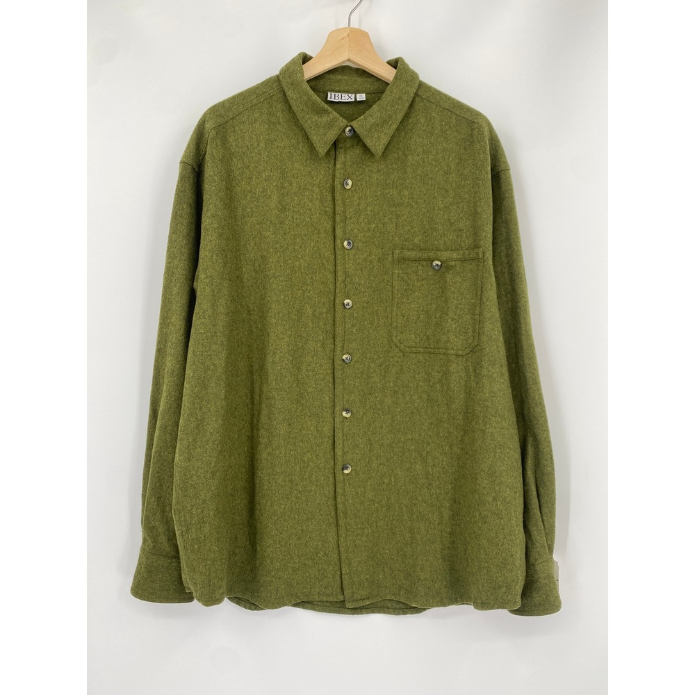 Ibex Button down Mens XL Green Wool Button Up Long Sleeve